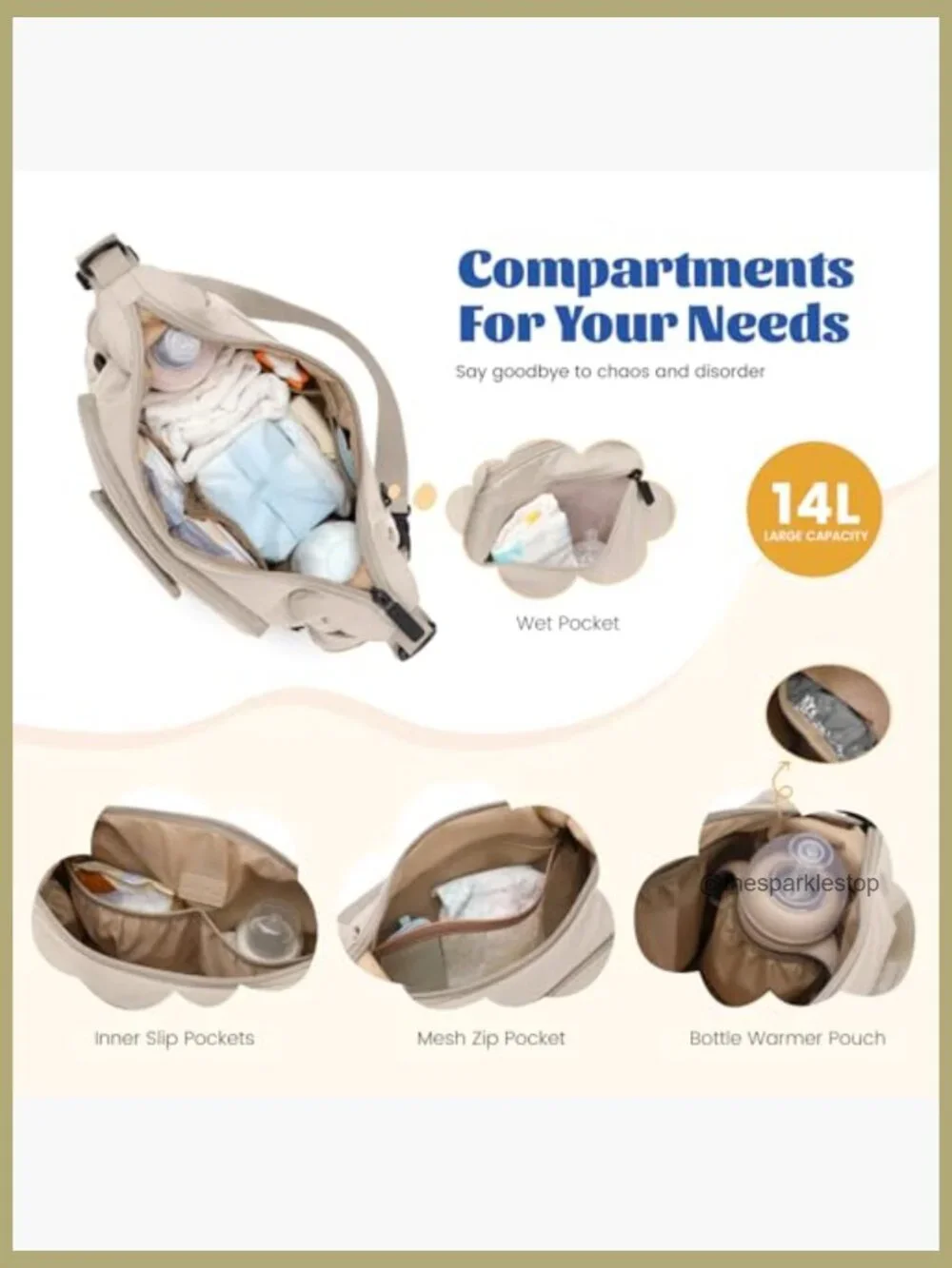 14L Puffer Diaper Bag Tote, Large Capacity Travel Crossbody Hospital Bag